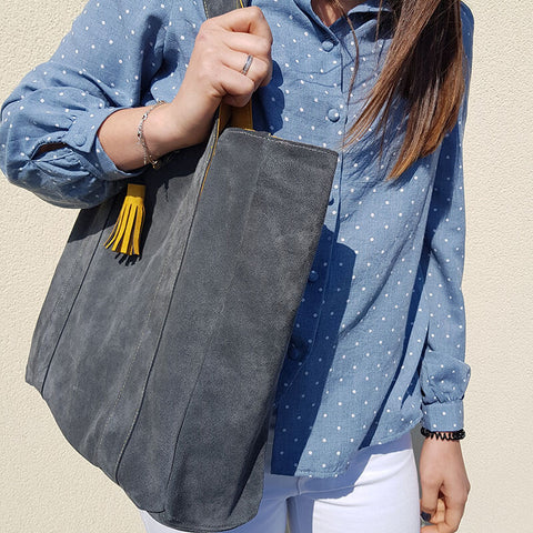 Suede leather tote bag
